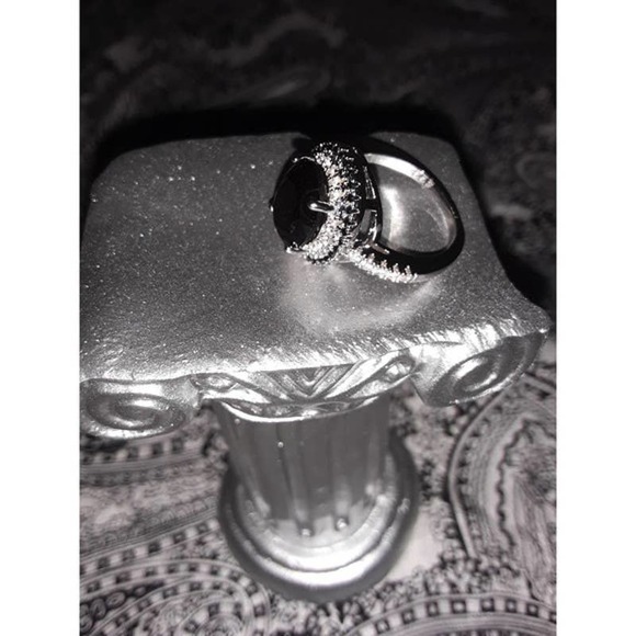 Black Sapphire & Diamond Ring Sz 6 - 925 Silver Cocktail Ring NIB - Picture 4 of 5